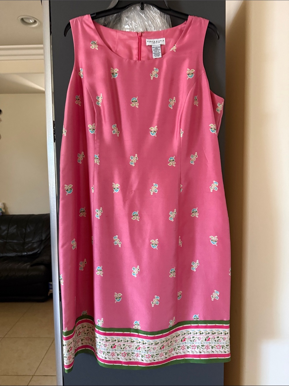Talbots Pink Sleeveless Midi Dress with Floral Border